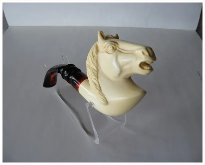 Hand-carved horse Turkish block meerschaum pipe, product ANI-10