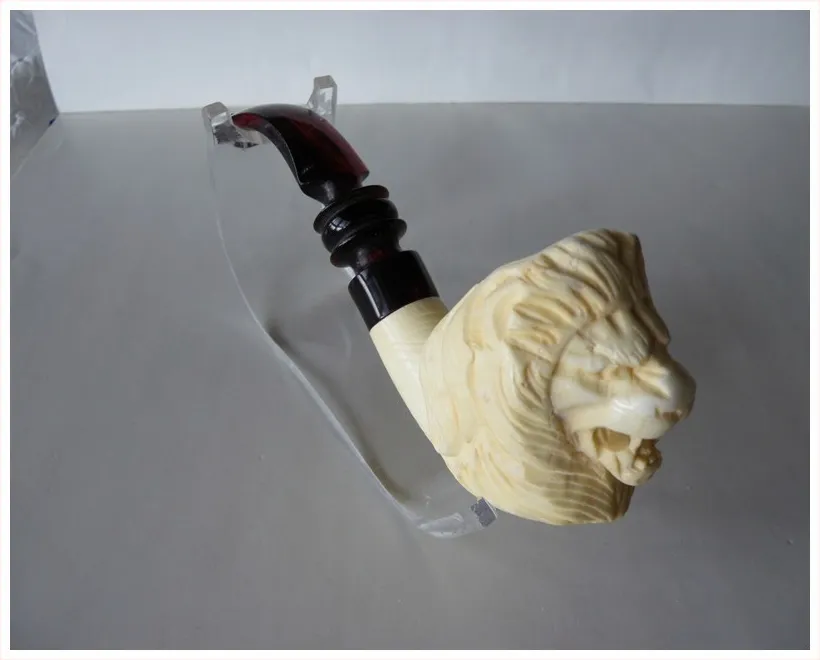 Hand-carved lion Turkish block meerschaum pipe, product ANI-11