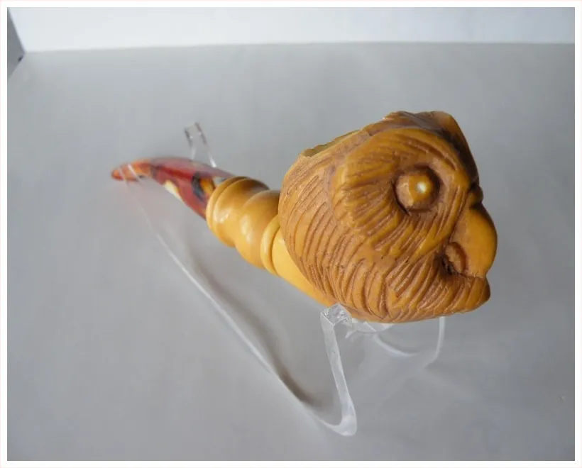 Hand-carved owl Turkish block meerschaum pipe, product ANI-12