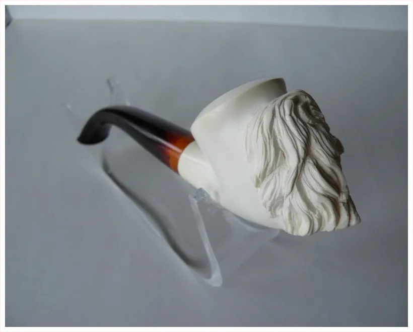 Hand-carved lion Turkish block meerschaum pipe, product ANI-15