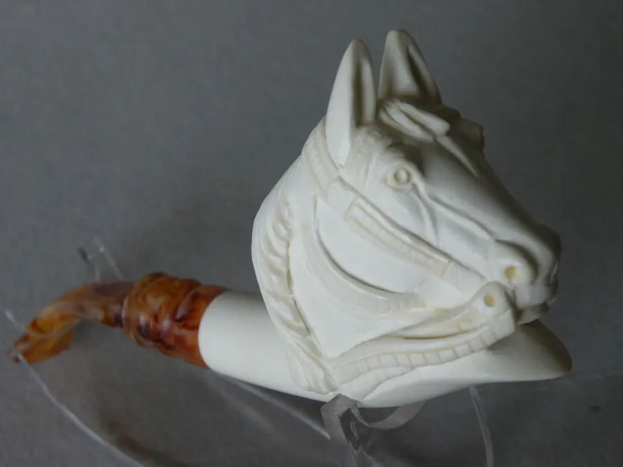 Hand-carved horse Turkish block meerschaum pipe, product ANI-17