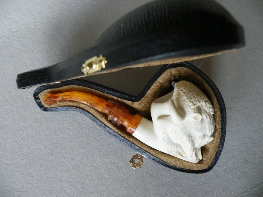 Hand-carved buffalo Turkish block meerschaum pipe, product ANI-18