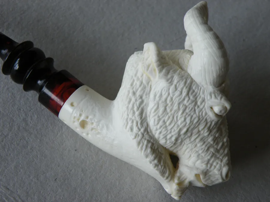 Hand-carved chamois Turkish block meerschaum pipe, product ANI-23