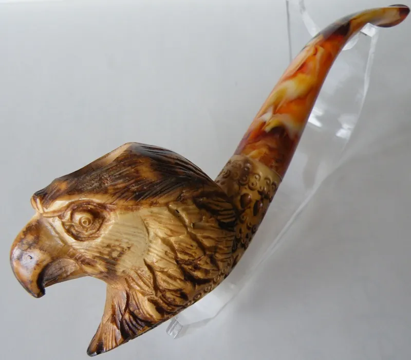 Hand-carved eagle's head Turkish block meerschaum pipe, product ANI-37