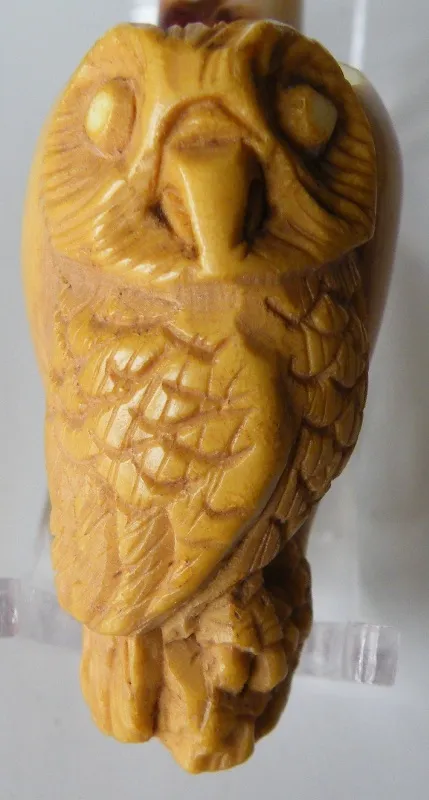 Hand-carved owl Turkish block meerschaum pipe, product ANI-38