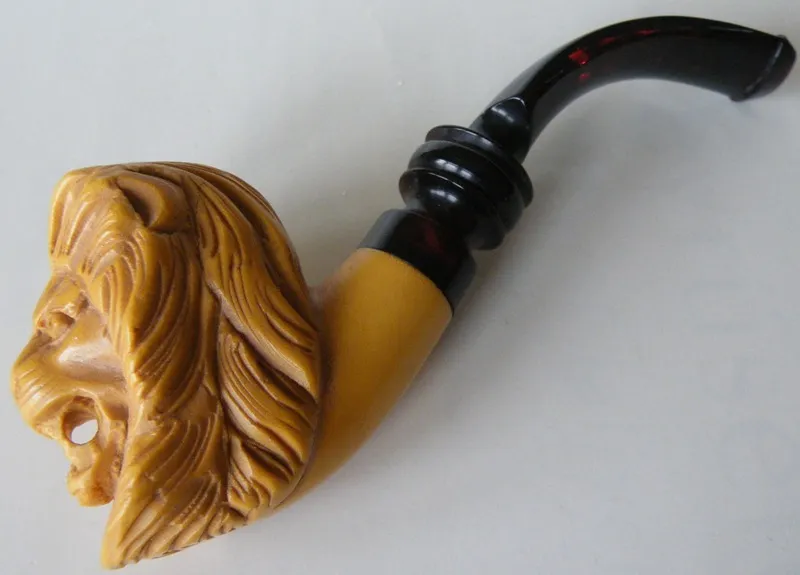 Hand-carved lion Turkish block meerschaum pipe, product ANI-40