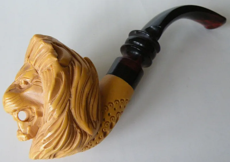 Hand-carved lion Turkish block meerschaum pipe, product ANI-41