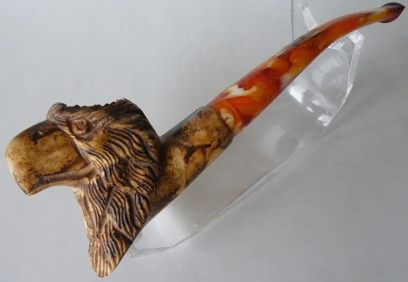 Hand-carved eagle's head Turkish block meerschaum pipe, product ANI-42