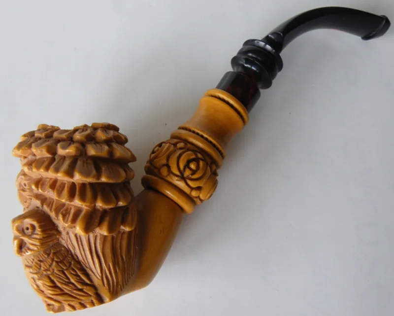 Hand-carved owl Turkish block meerschaum pipe, product ANI-49