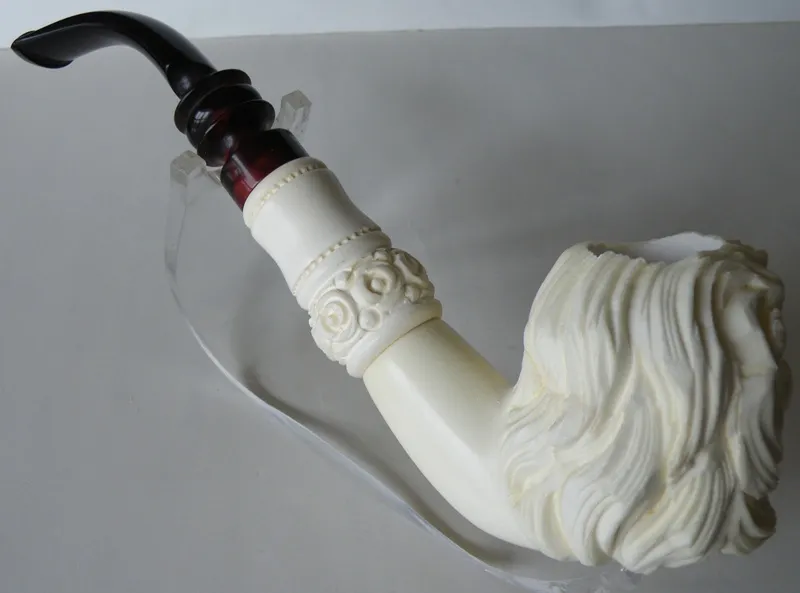 Hand-carved lion Turkish block meerschaum pipe, product ANI-50