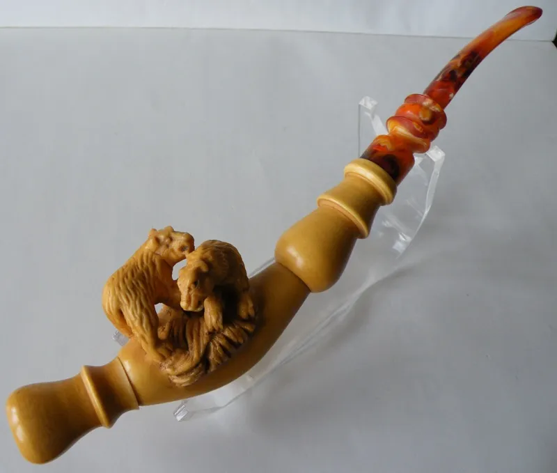 Hand-carved bears cigarette holder Turkish block meerschaum cigarette holder, product CGRTH-21