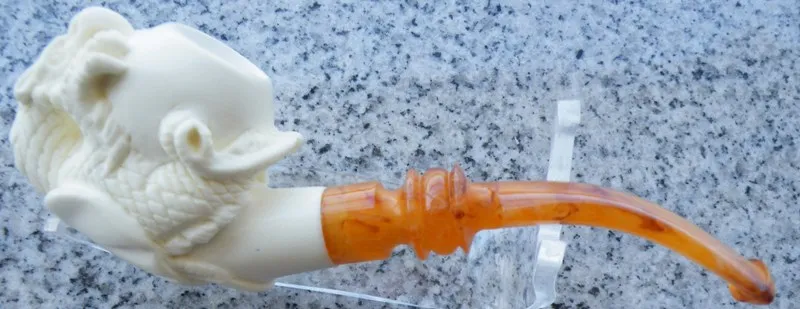 Hand-carved dragon Turkish block meerschaum pipe, product DRA-06