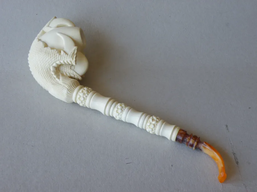 Hand-carved eagle's claw with floral Turkish block meerschaum pipe, product EC-06