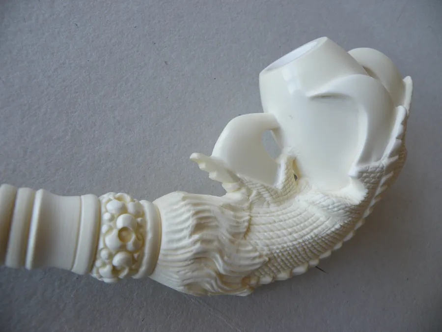Hand-carved eagle's claw with floral Turkish block meerschaum pipe, product EC-07