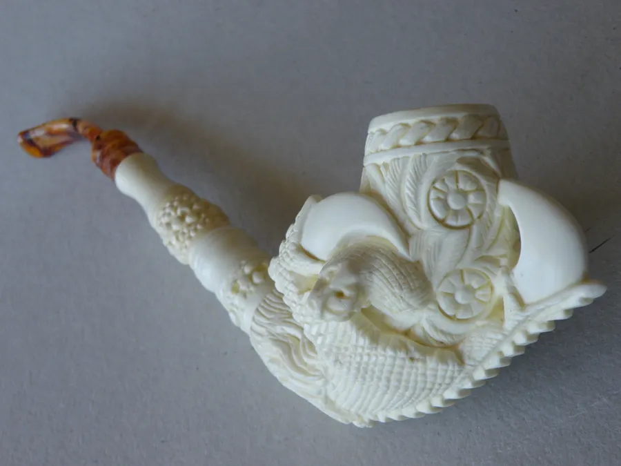 Hand-carved eagle's claw with snake Turkish block meerschaum pipe, product EC-11