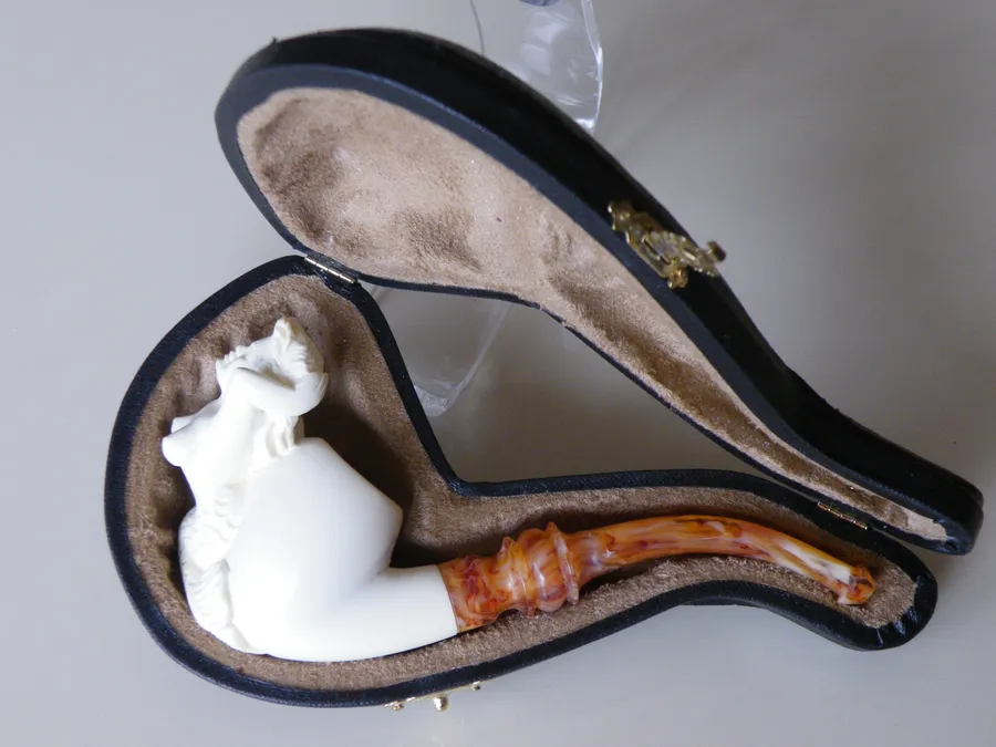 Hand-carved mermaid Turkish block meerschaum pipe, product NUDE-01