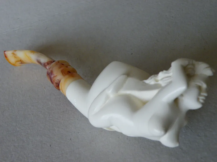 Hand-carved mermaid Turkish block meerschaum pipe, product NUDE-02