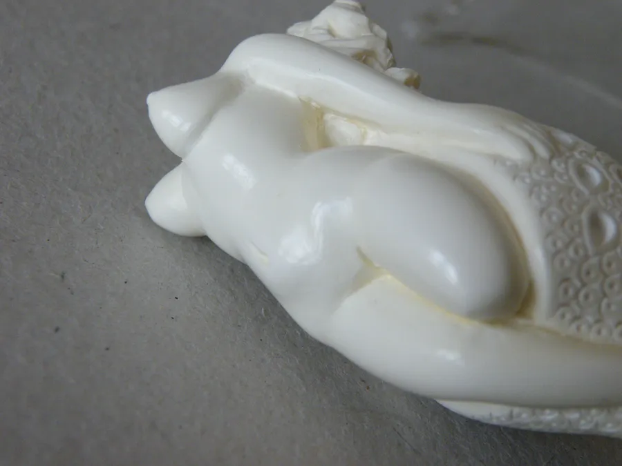 Hand-carved mermaid Turkish block meerschaum pipe, product NUDE-03