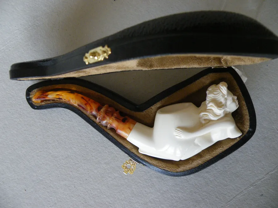 Hand-carved mermaid Turkish block meerschaum pipe, product NUDE-04