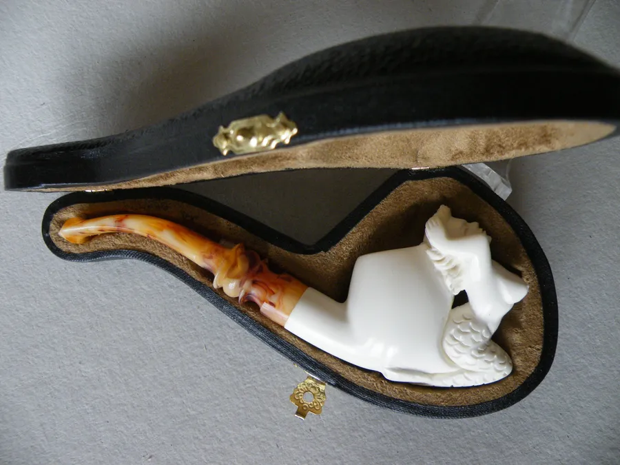 Hand-carved mermaid Turkish block meerschaum pipe, product NUDE-06