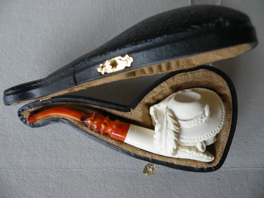Hand-carved mermaid Turkish block meerschaum pipe, product NUDE-10