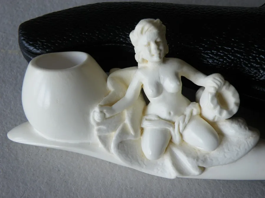 Hand-carved mermaid Turkish block meerschaum pipe, product NUDE-11