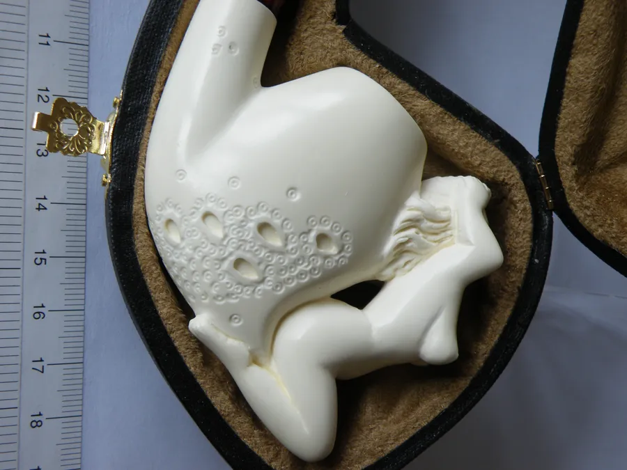 Hand-carved mermaid Turkish block meerschaum pipe, product NUDE-13