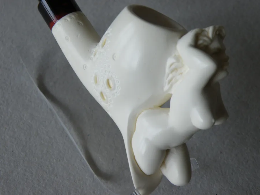 Hand-carved mermaid Turkish block meerschaum pipe, product NUDE-17