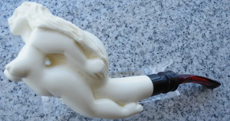 Hand-carved mermaid Turkish block meerschaum pipe, product NUDE-18