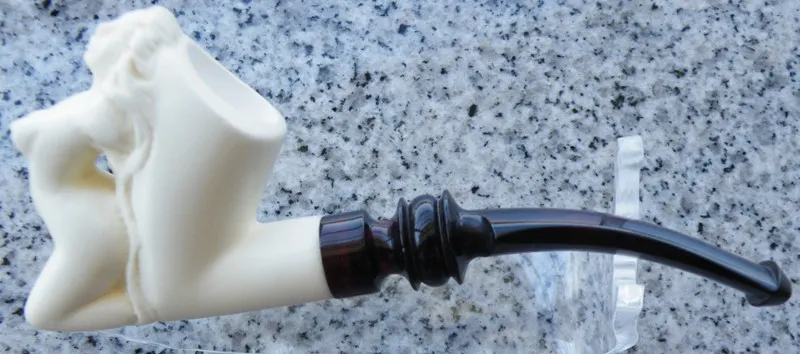 Hand-carved mermaid Turkish block meerschaum pipe, product NUDE-21