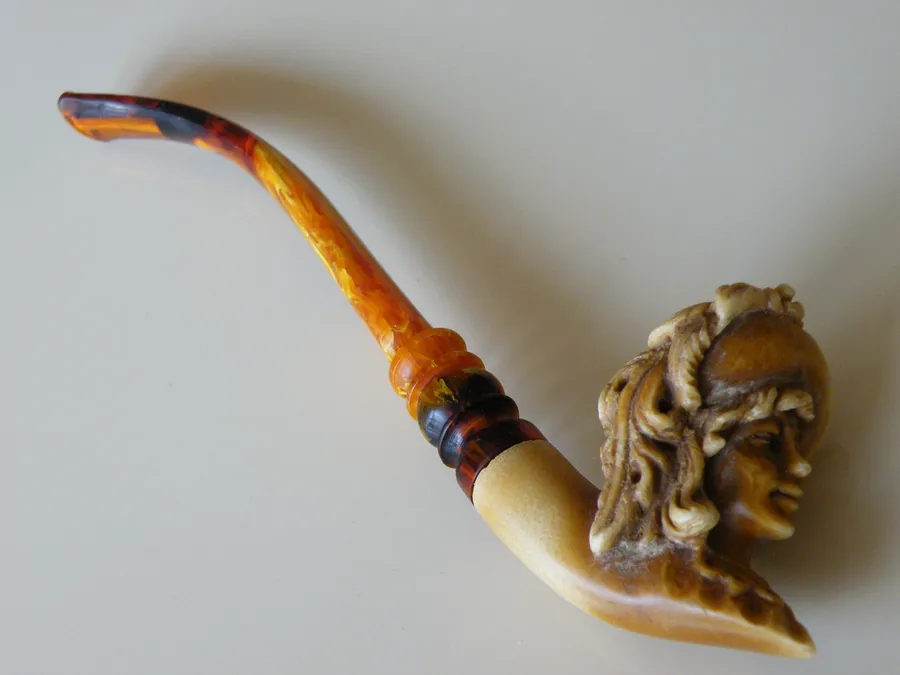 Hand-carved mermaid Turkish block meerschaum pipe, product NUDE-23