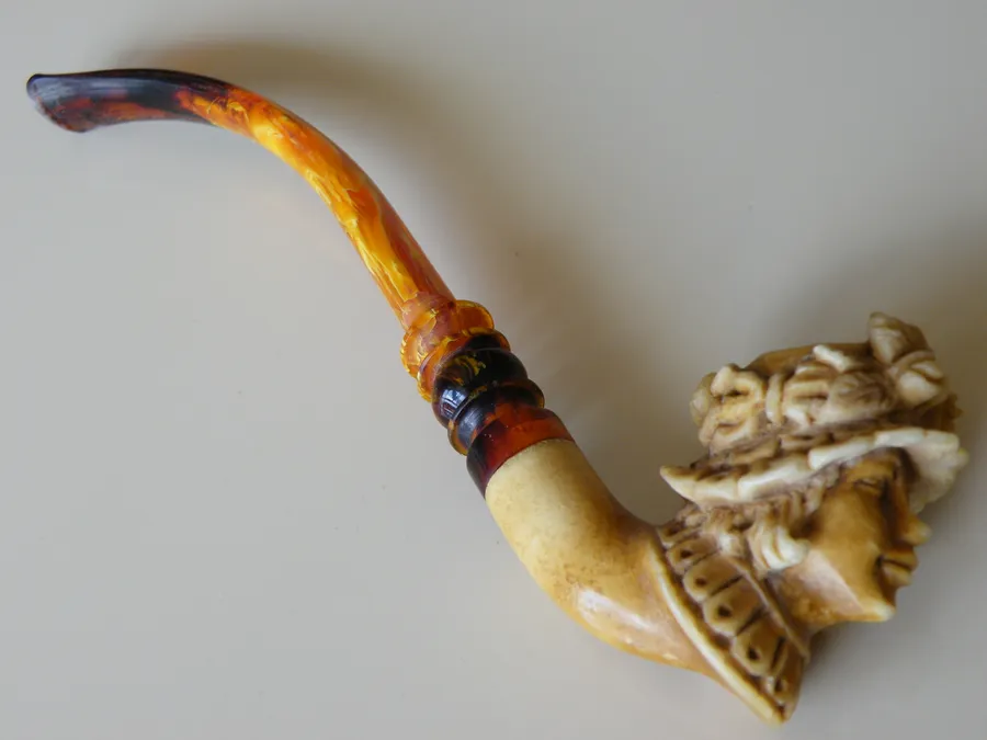 Hand-carved mermaid Turkish block meerschaum pipe, product NUDE-24