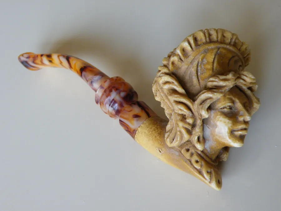 Hand-carved mermaid Turkish block meerschaum pipe, product NUDE-25