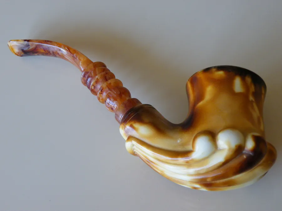 Hand-carved freehand Turkish block meerschaum pipe, product FH-07