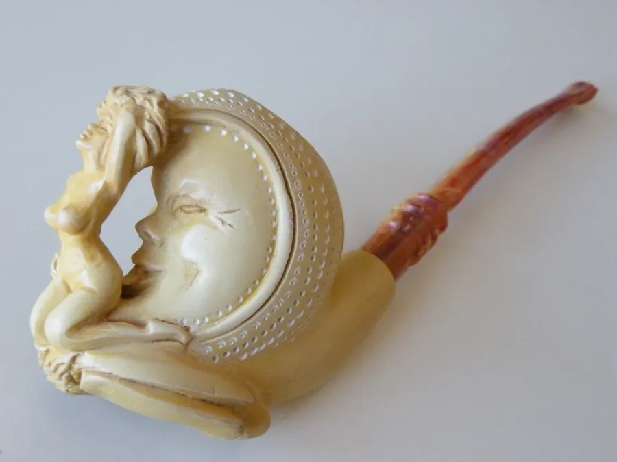 Hand-carved freehand Turkish block meerschaum pipe, product FH-45