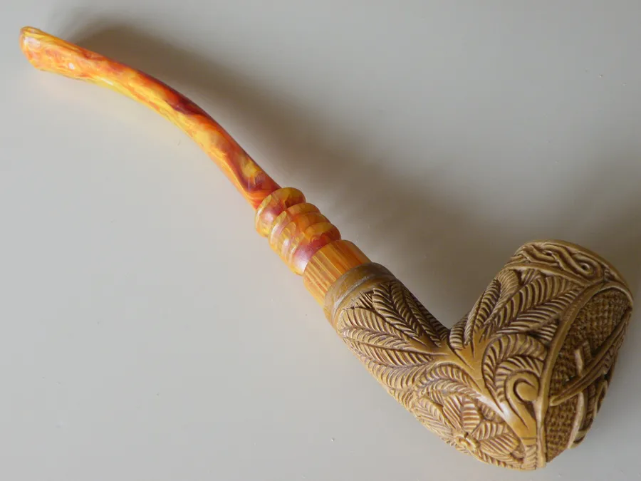Hand-carved masonic Turkish block meerschaum pipe, product MAS-02
