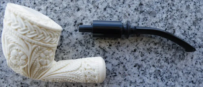 Hand-carved masonic Turkish block meerschaum pipe, product MAS-03