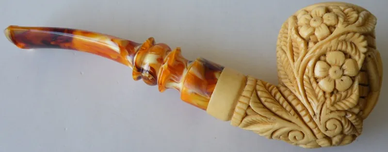 Hand-carved masonic Turkish block meerschaum pipe, product MAS-04