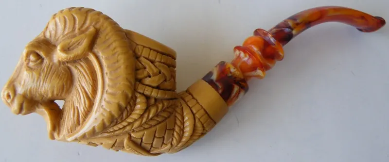 Hand-carved masonic Turkish block meerschaum pipe, product MAS-06