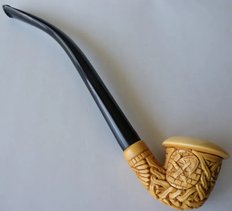 Hand-carved masonic Turkish block meerschaum pipe, product MAS-07