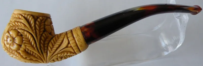 Hand-carved masonic Turkish block meerschaum pipe, product MAS-11