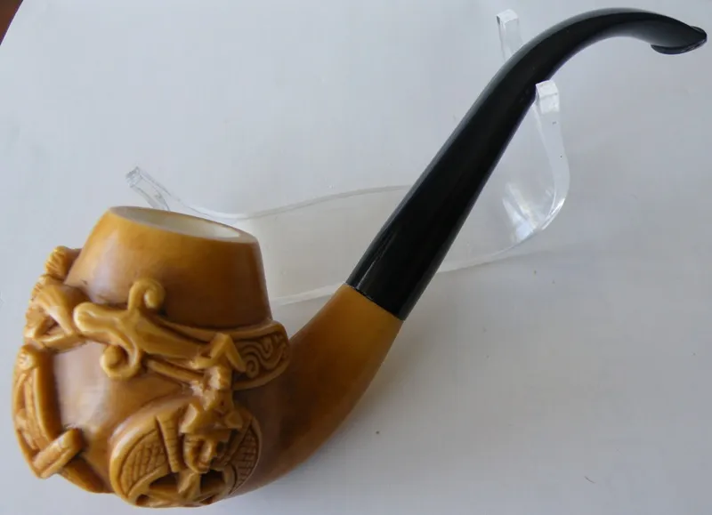 Hand-carved masonic Turkish block meerschaum pipe, product MAS-13