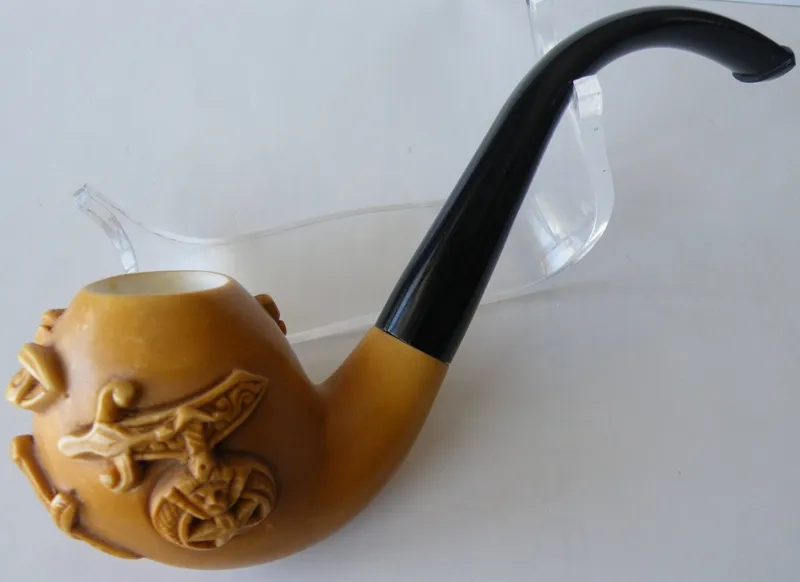 Hand-carved masonic Turkish block meerschaum pipe, product MAS-14