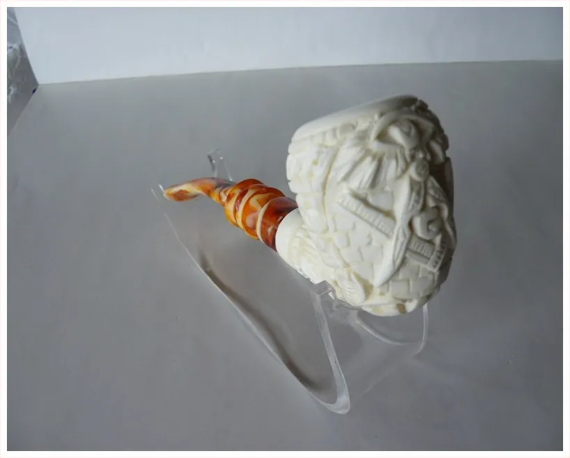 Hand-carved masonic Turkish block meerschaum pipe, product MAS-20