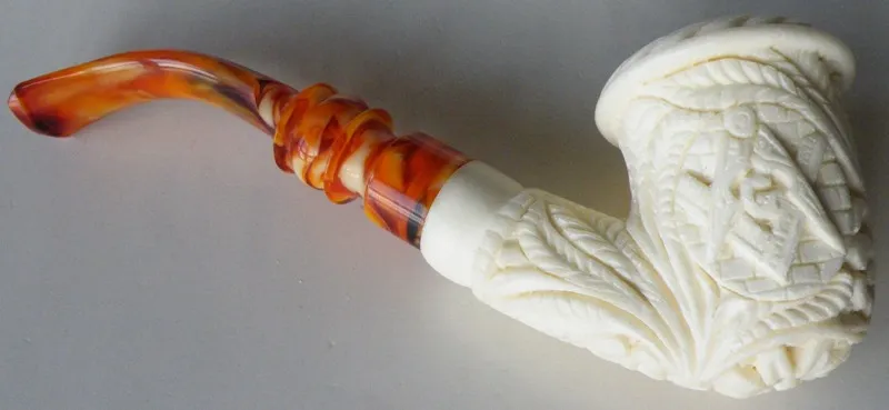 Hand-carved masonic Turkish block meerschaum pipe, product MAS-24