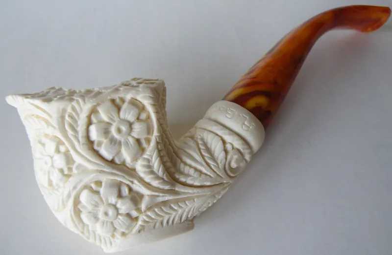 Hand-carved masonic Turkish block meerschaum pipe, product MAS-25