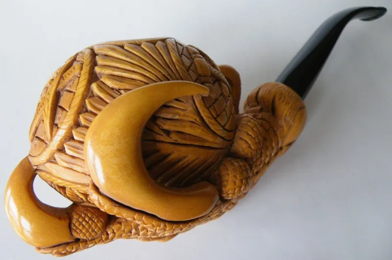 Hand-carved masonic Turkish block meerschaum pipe, product MAS-26