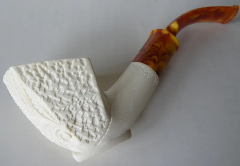 Hand-carved masonic Turkish block meerschaum pipe, product MAS-27