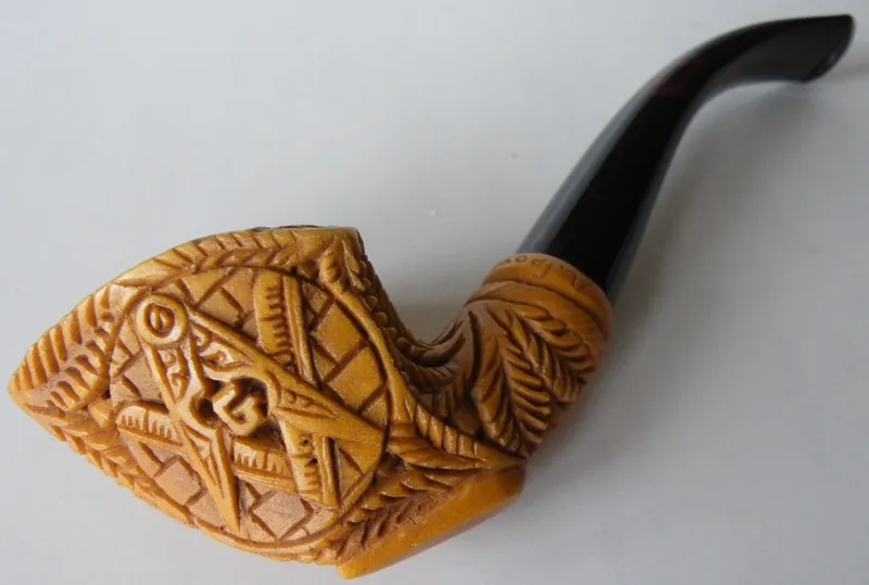 Hand-carved masonic Turkish block meerschaum pipe, product MAS-28