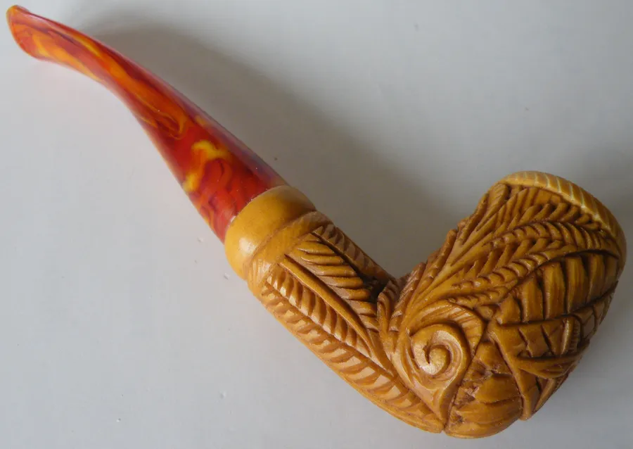 Hand-carved masonic Turkish block meerschaum pipe, product MAS-29
